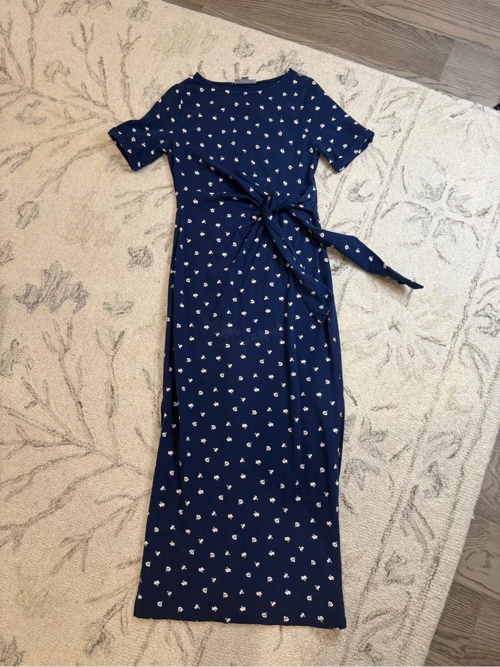 ON 34TH Navy Floral Side Tie Midi Dress XXS | Like New - Picture 2 of 6